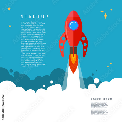 Startup. rocket launch illustration in cartoon style.