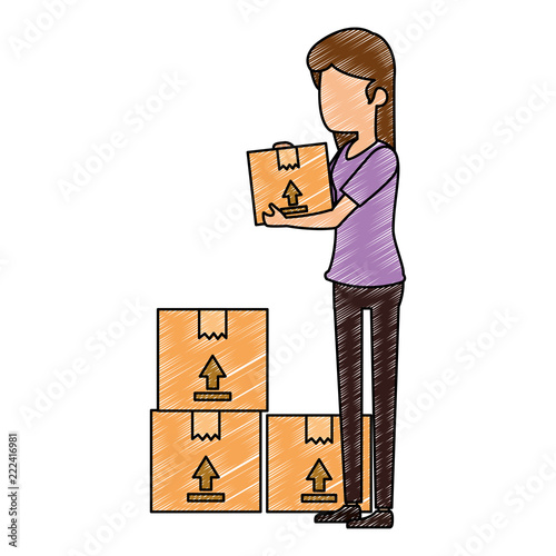woman receiving merchandise with boxes