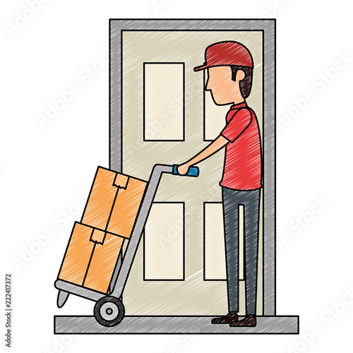 delivery worker with cart and door