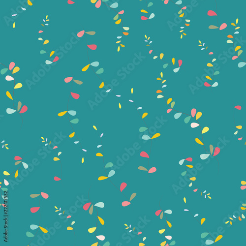 Turquoise, green and mustard-colored tropical algae on a dark background. Seamless pattern. Can be used for stationery ,wallpaper , scrapbooking and textile, fabric prints.