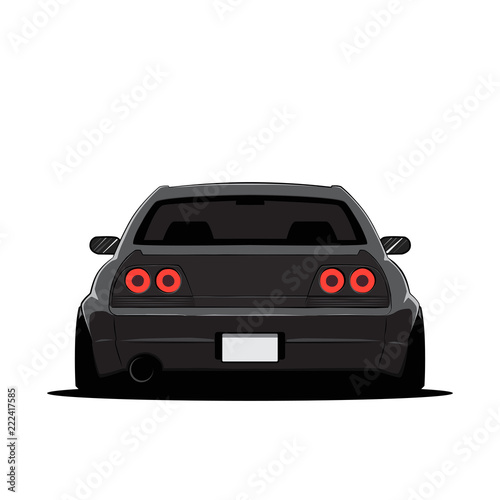 Cartoon japan tuned car isolated. Back view. Vector illustration
