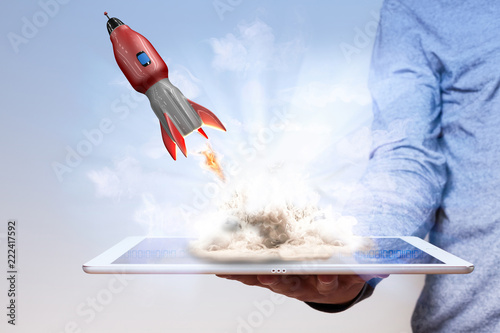 Man Hand Tablet PC Rocket photo