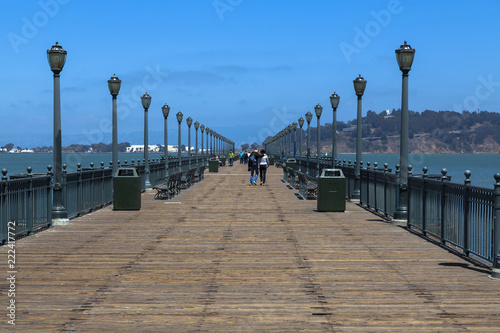Pier7 in San Francisco , view to Alcatraz Island, California, USA photo