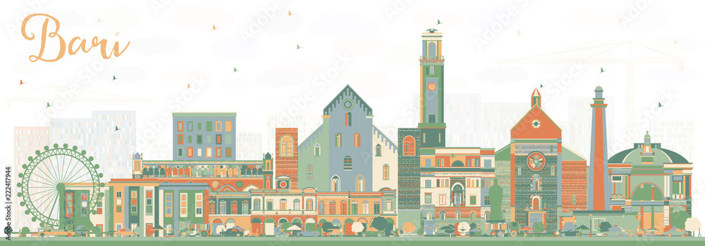Bari Italy City Skyline with Color Buildings.