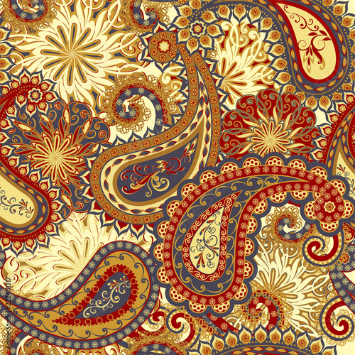 Abstract vintage pattern with decorative flowers  leaves and Paisley pattern in Oriental style.