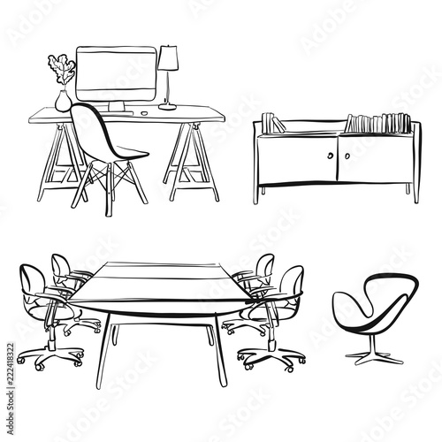 office interior objects drawing