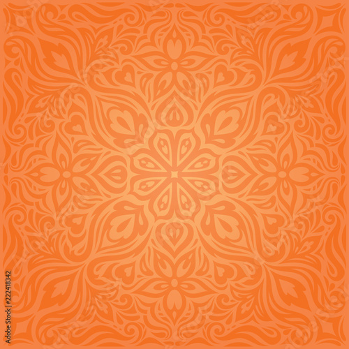 Flowers Orange Retro style colorful Floral mandala wallpaper background trendy fashion design