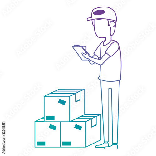 delivery worker with boxes and checklist