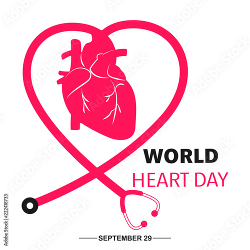 World heart day banner with Heart sign and stethoscope sign on white background vector illustration