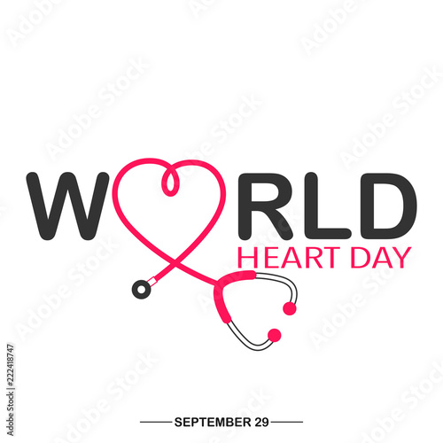 World heart day banner with Heart sign and stethoscope sign on white background vector illustration © Diki