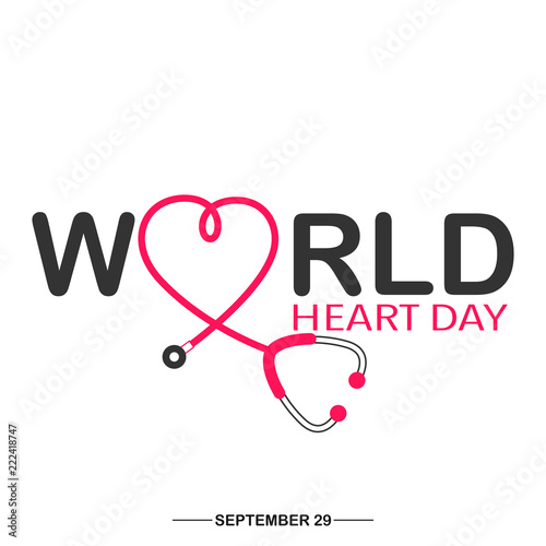 World heart day banner with Heart sign and stethoscope sign on white background vector illustration