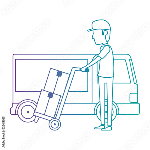 delivery worker with cart and truck