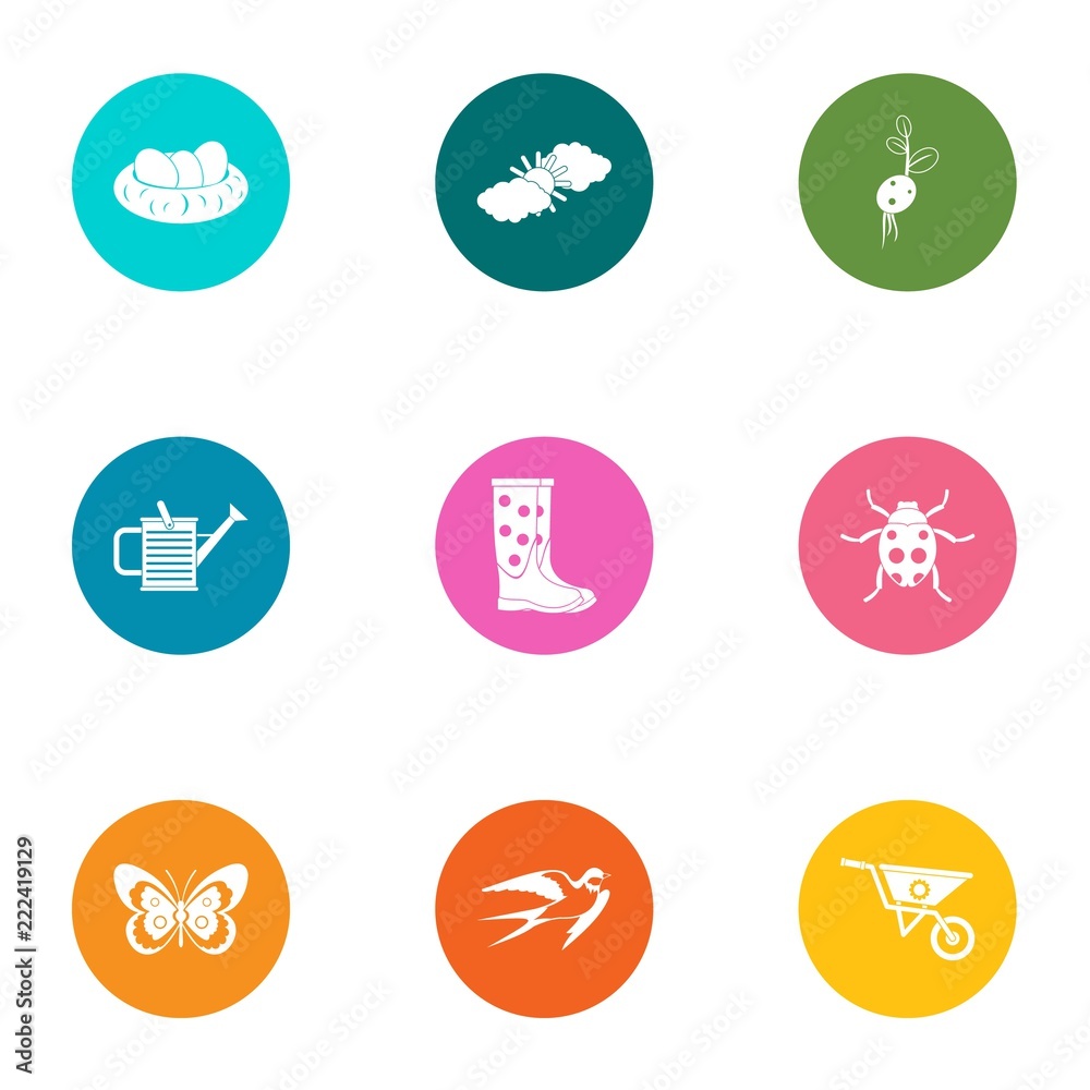 Rear yard icons set. Flat set of 9 rear yard vector icons for web isolated on white background