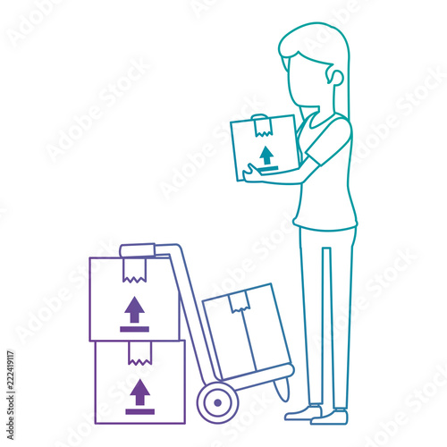 woman receiving merchandise with boxes and balance