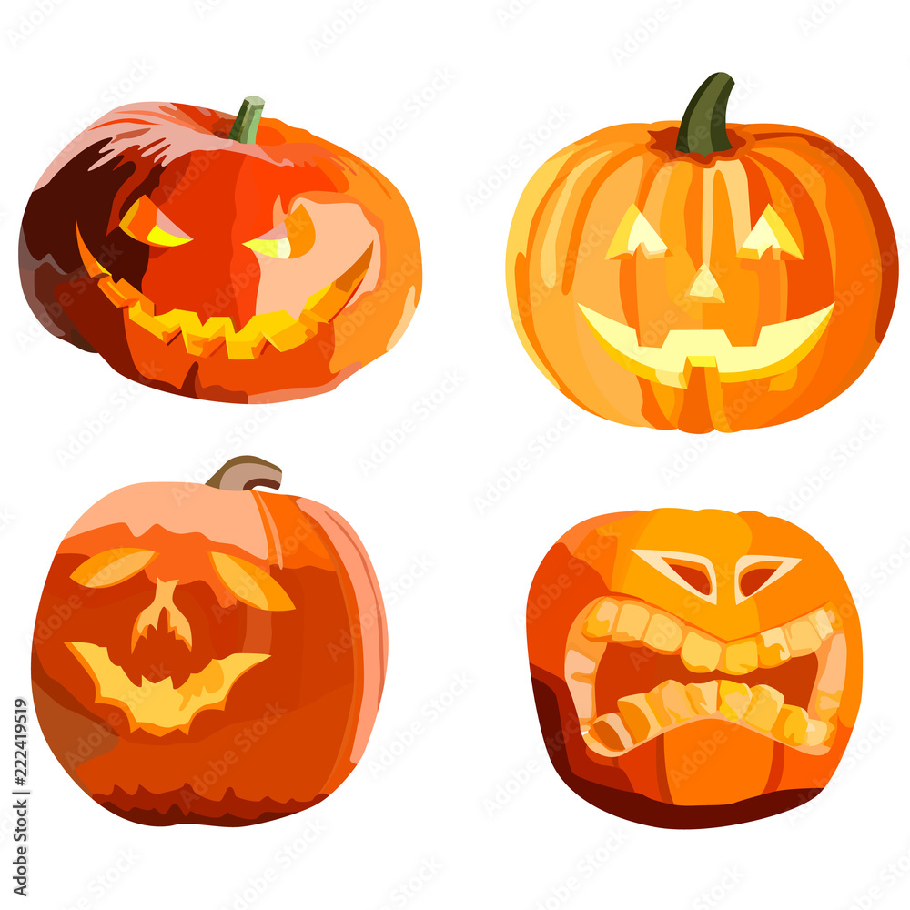 Cute halloween pumpkins. Isolated on white background. Flat style vector illustration. Cute halloween pumpkins. Isolated on white background. Flat style vector illustration.