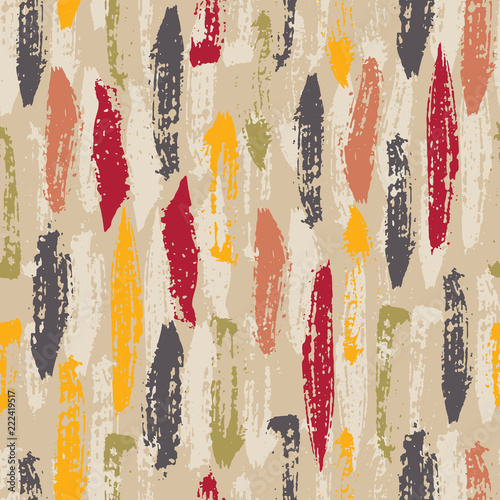 Hand Painted Colorful Brush Strokes on Beige Background Abstract Vector Seamless Pattern. Creative Manifesto Marks