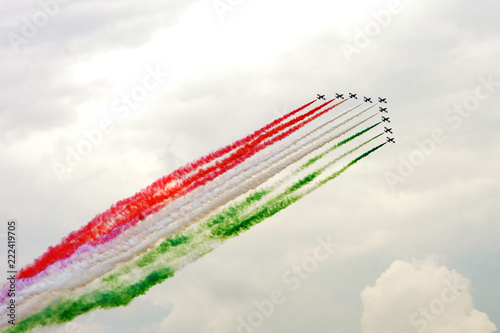 Aeronautical Patrol.Tricolor arrows. Military Team. Airforce. Formation. Airshow. Freccie Tricolori