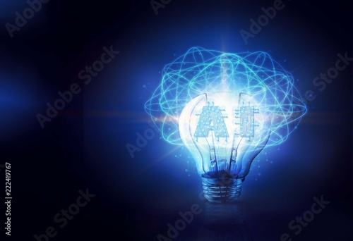 Creative circuit AI lamp, Technology and artificial intelligence concept