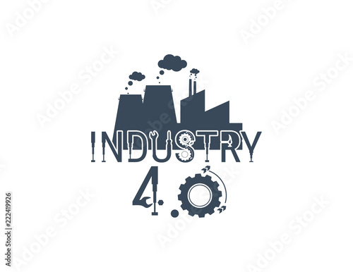 New Industrial Revolution. Industry 4 banner: smart industrial revolution, automation, robot assistants, iot, cloud and bigdata.