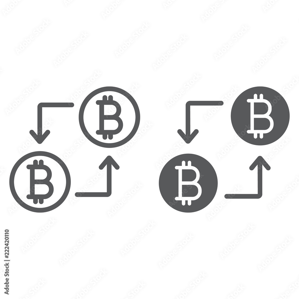 Bitcoin transaction line and glyph icon, money Bitcoin transaction line and glyph icon, money