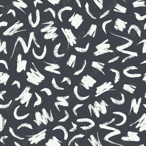 Hand Painted Brush Strokes on Dark Grey Background Abstract Vector Seamless Pattern. Chalk Marks on Blackboard
