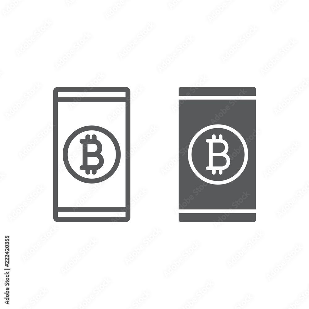 Bitcoin app line and glyph icon, finance Bitcoin app line and glyph icon, finance