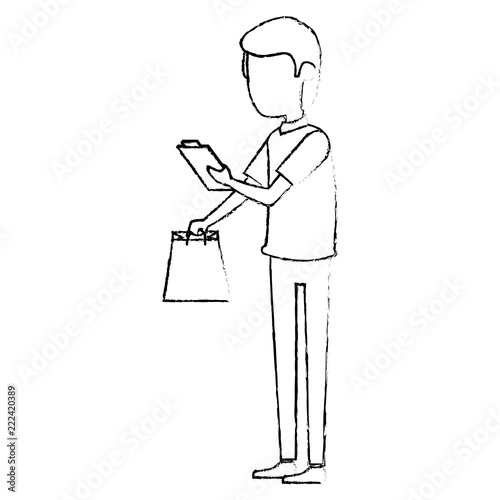 delivery worker with shopping bag and checklist
