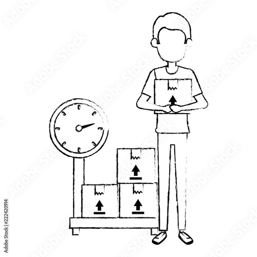 delivery worker with boxes and scale