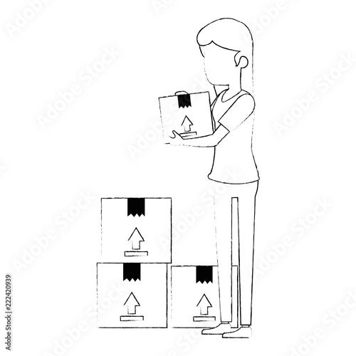 woman receiving merchandise with boxes
