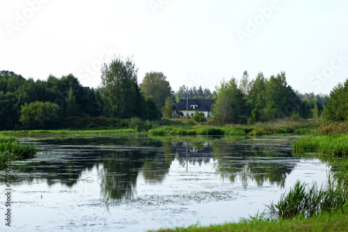 Beautiful house on the lake shore in the forest