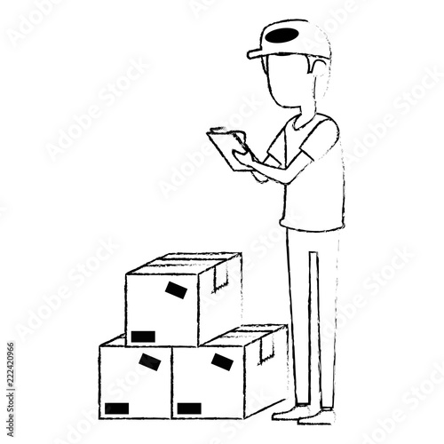 delivery worker with boxes and checklist
