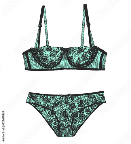 Sketch of female lace underwear. Vector illustration.