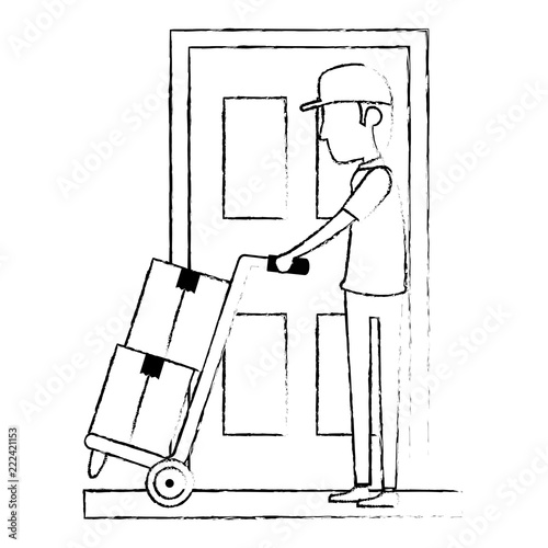 delivery worker with cart and door