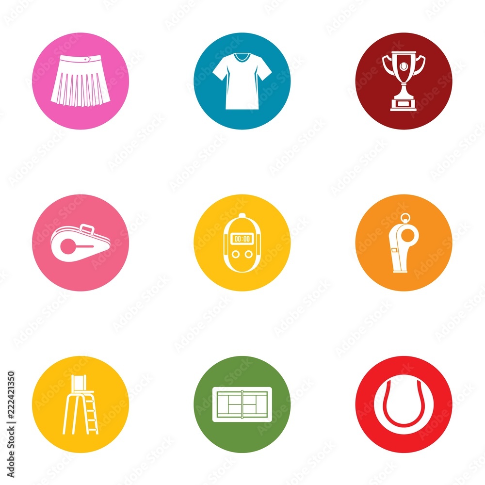 Tennis rules icons set. Flat set of 9 tennis rules vector icons for web isolated on white background