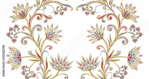 Abstract vintage pattern with decorative flowers, leaves and Paisley pattern in Oriental style.
