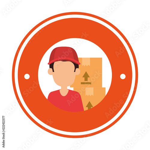 delivery worker with boxes seal stamp