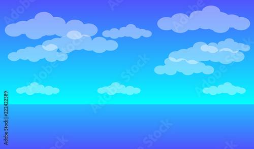 Sea landscape. Blue sea  blue sky and clouds