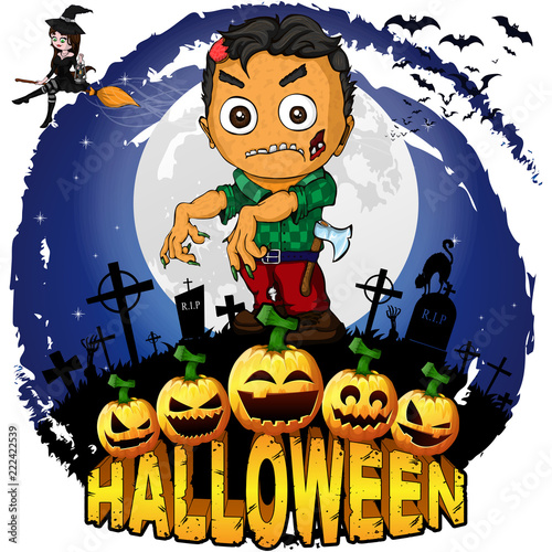 Halloween poster with zombie. Vector illustration.