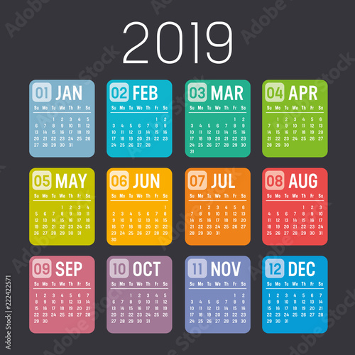 Year 2019 calendar vector template