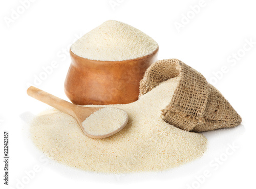 Fotografie Bowl of semolina isolated on white