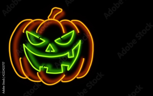glowing neon light halloween pumpkin. 3d rendering.