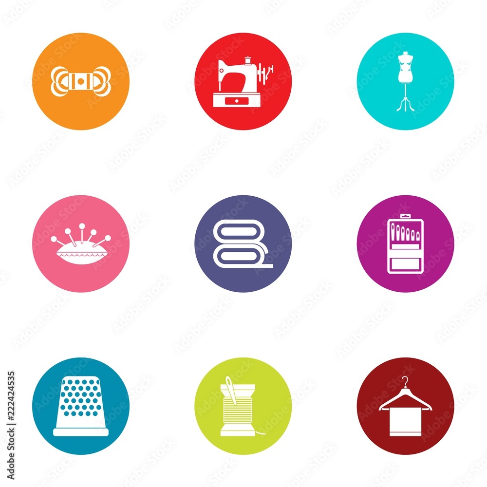 Embroidery icons set. Flat set of 9 embroidery icons for web isolated on white background