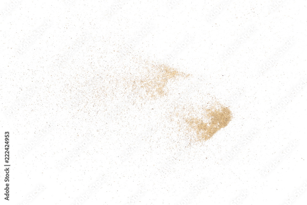 Sand dust isolated on white background and texture, with clipping path, top view