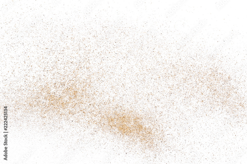 Sand dust isolated on white background and texture, with clipping path, top view