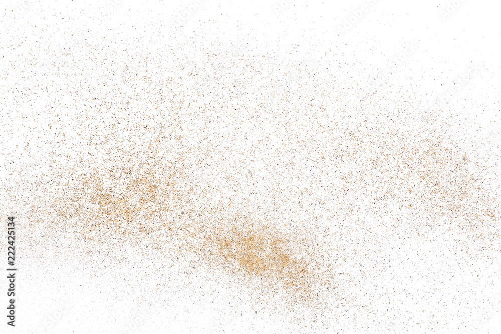 Sand dust isolated on white background and texture, with clipping path, top view Sand dust isolated on white background and texture, with clipping path, top view