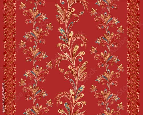 Abstract vintage pattern with decorative flowers, leaves and Paisley pattern in Oriental style.