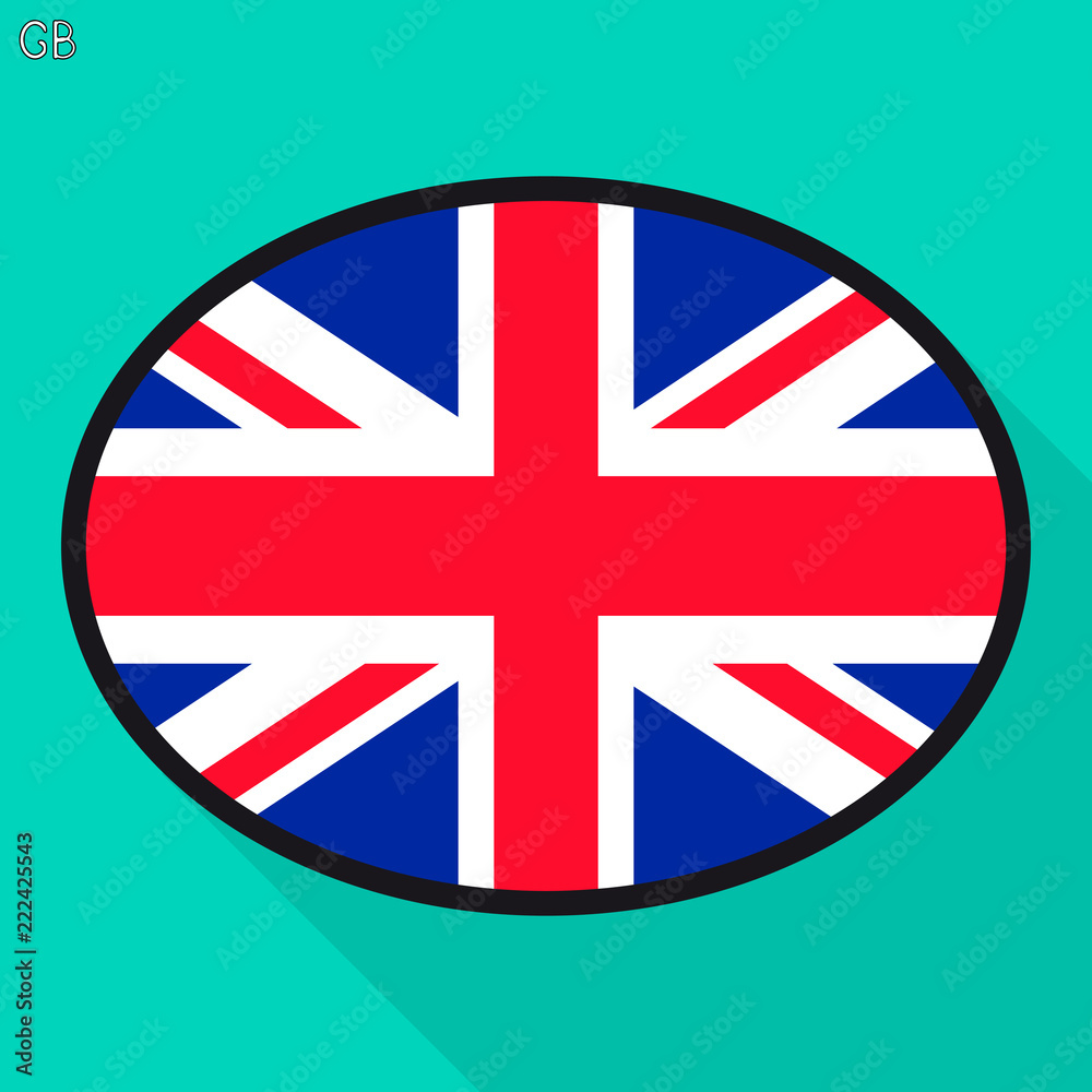 Obraz premium Great Britain flag speech bubble, social media communication sign, flat business oval icon.