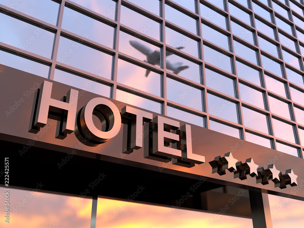 shiny hotel sign with stars - obrazy, fototapety, plakaty 