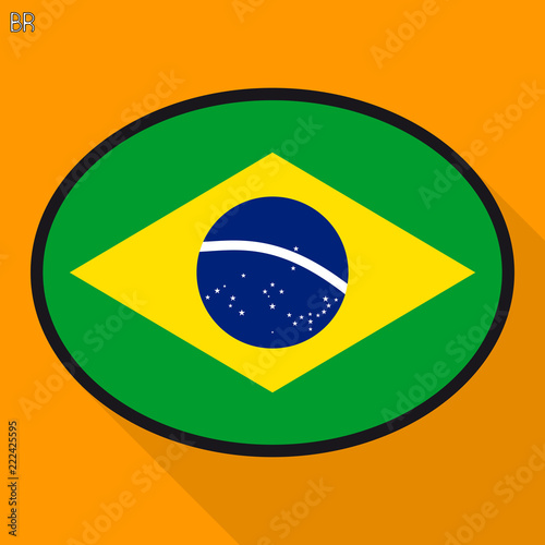 Brazil flag speech bubble, social media communication sign, flat business oval icon.