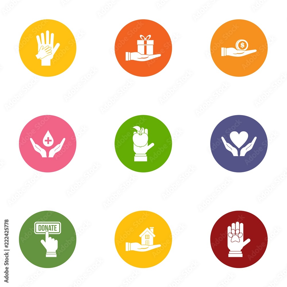 Donation weekend icons set. Flat set of 9 donation weekend icons for web isolated on white background Donation weekend icons set. Flat set of 9 donation weekend icons for web isolated on white background